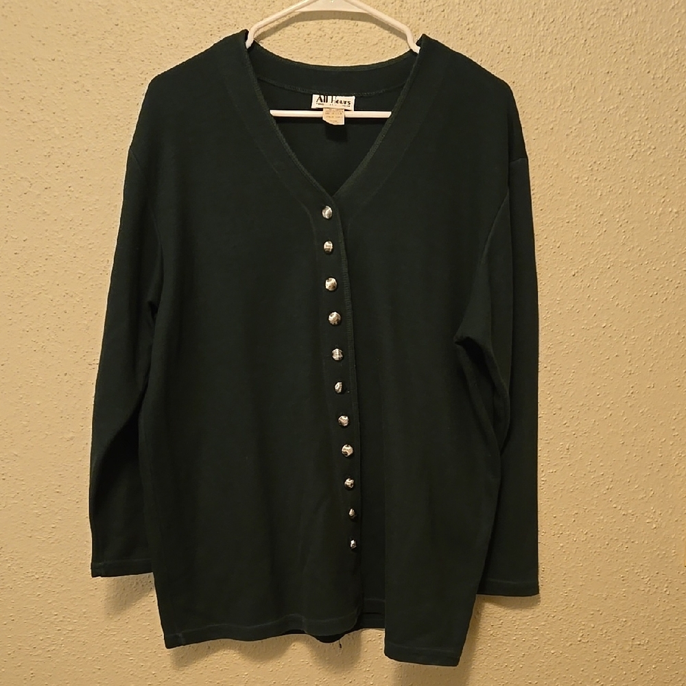 All Hours Green Button Up Cardigan Large